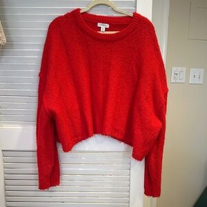 Topshop Red Cropped Crewneck Sweater